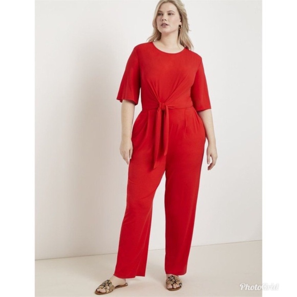 ELOQUII Plus Size Red Tie Front Jumpsuit